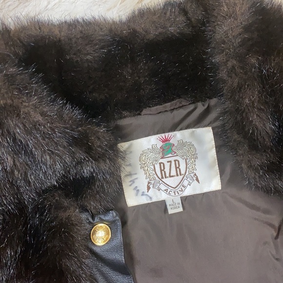 R.Z.R. Faux Fur with Leather Trim Coat with Detachable Sleeves, Large - Picture 8 of 11